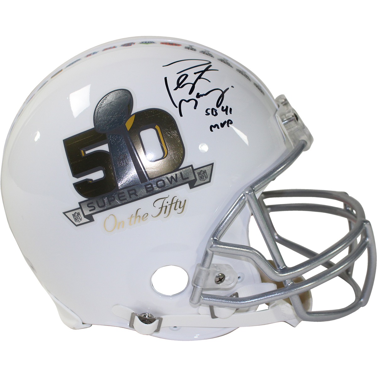 Peyton Manning Signed Super Bowl 50 Full-Size Authentic On-Field Helmet Inscribed "SB 41 MVP" (Fanatics Hologram & Steiner COA) at PristineAuction.com Peyton Manning Signed Super Bowl 50 Full-Size Authentic On-Field Helmet Inscribed "SB 41 MVP" (Fanatics Hologram & Steiner COA) at PristineAuction.com