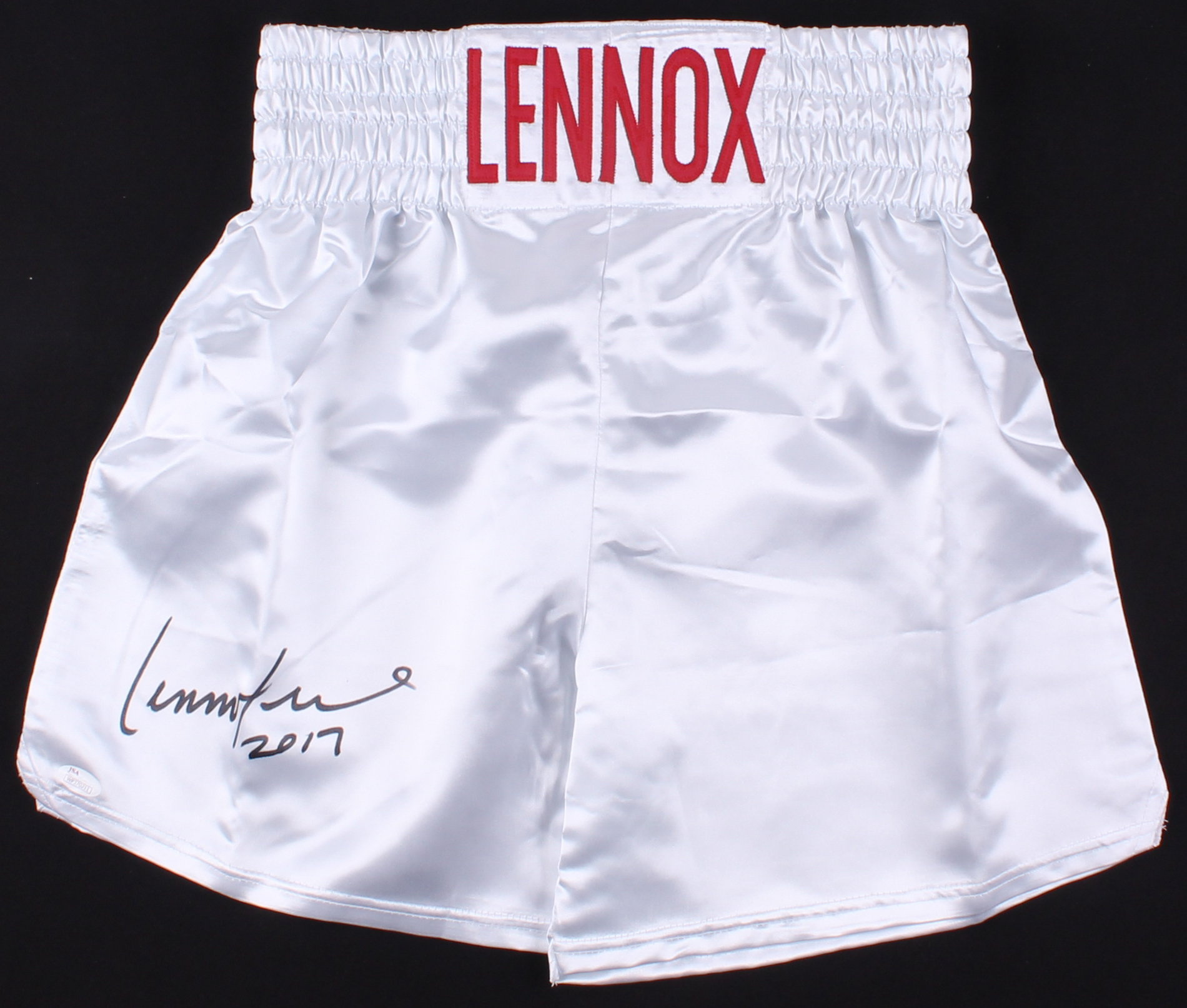 Lennox Lewis Signed Boxing Trunks Inscribed "2017" (JSA COA) at PristineAuction.com Lennox Lewis Signed Boxing Trunks Inscribed "2017" (JSA COA) at PristineAuction.com