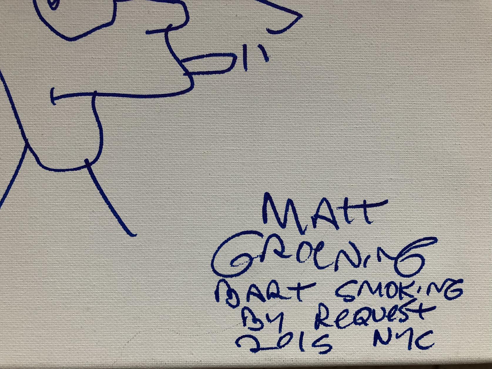 Matt Groening Signed "Simpsons" 11x14 Hand Drawn Sketch of Bart Simpson On Stretched Canvas Inscribed "Bart Smoking By Request 2015 NYC" (PSA COA) at PristineAuction.com Matt Groening Signed "Simpsons" 11x14 Hand Drawn Sketch of Bart Simpson On Stretched Canvas Inscribed "Bart Smoking By Request 2015 NYC" (PSA COA) at PristineAuction.com