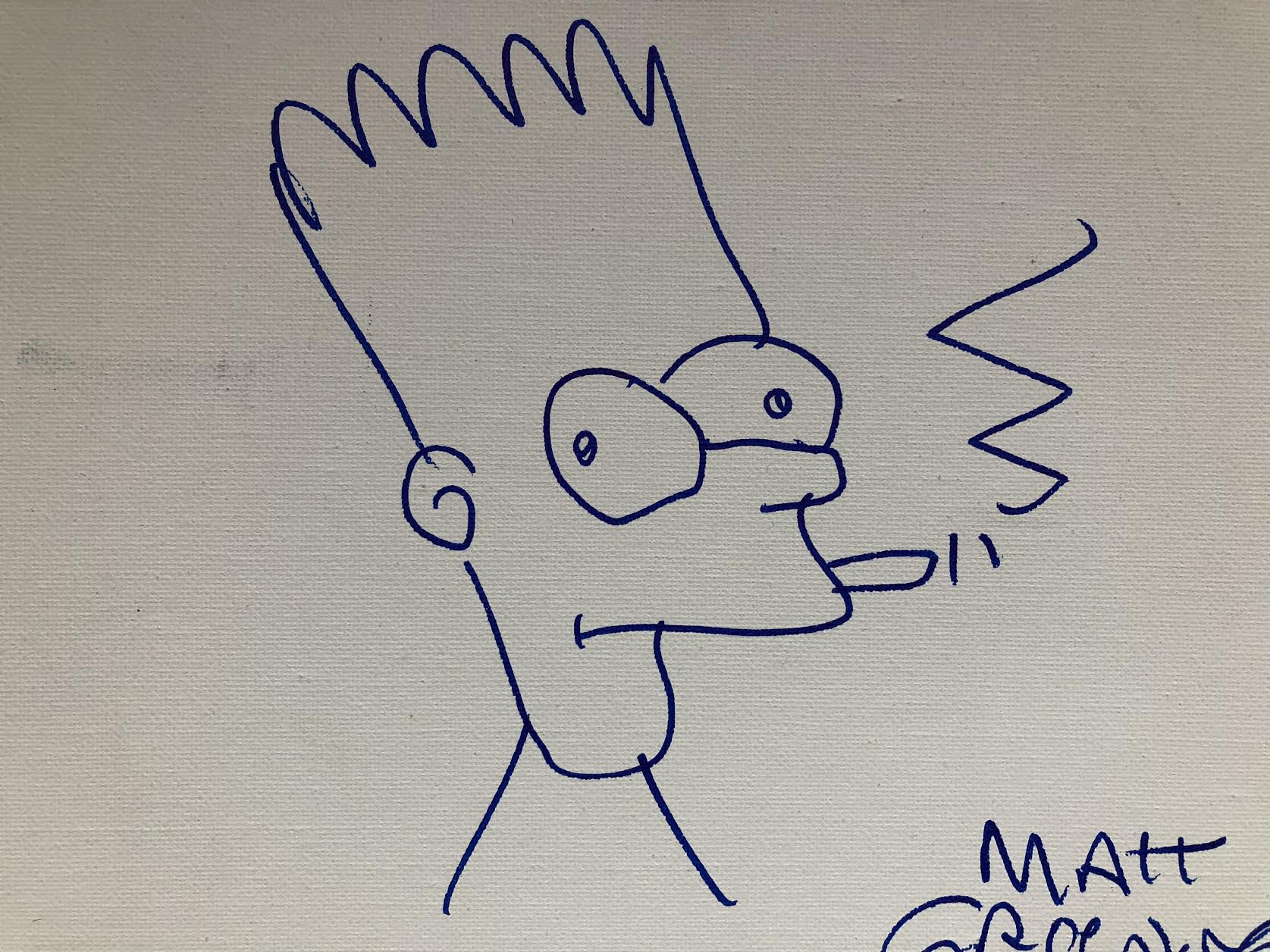 Matt Groening Signed "Simpsons" 11x14 Hand Drawn Sketch of Bart Simpson On Stretched Canvas Inscribed "Bart Smoking By Request 2015 NYC" (PSA COA) at PristineAuction.com Matt Groening Signed "Simpsons" 11x14 Hand Drawn Sketch of Bart Simpson On Stretched Canvas Inscribed "Bart Smoking By Request 2015 NYC" (PSA COA) at PristineAuction.com