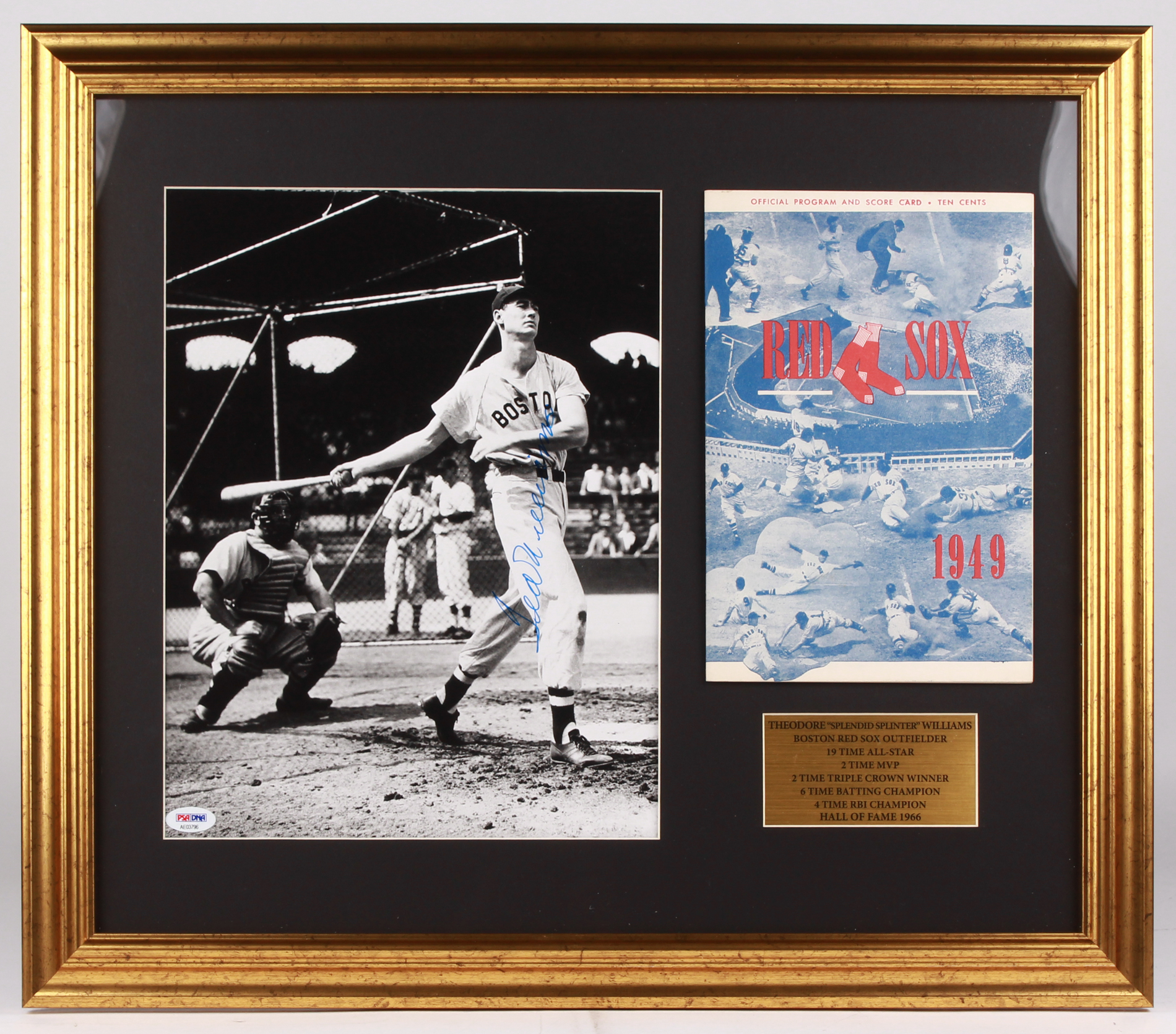 Ted Williams Signed Red Sox 20x23.5 Custom Framed Photo Display with Original 1949 Red Sox Scorecard (PSA LOA) at PristineAuction.com Ted Williams Signed Red Sox 20x23.5 Custom Framed Photo Display with Original 1949 Red Sox Scorecard (PSA LOA) at PristineAuction.com