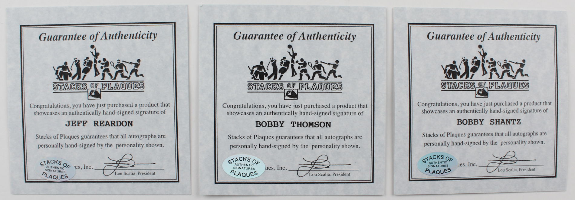 Lot of (3) Baseball Stars Signed Baseballs with Jeff Reardon, Bobby Thomson & Bobby Shantz (SOP COA) at PristineAuction.com Lot of (3) Baseball Stars Signed Baseballs with Jeff Reardon, Bobby Thomson & Bobby Shantz (SOP COA) at PristineAuction.com