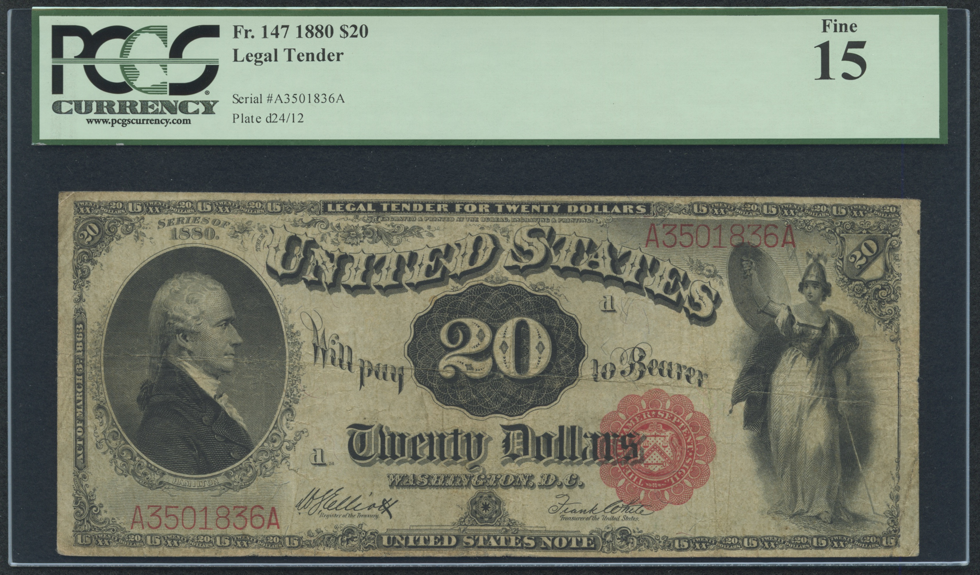 1880 $20 Twenty Dollars Legal Tender Large Bank Note Bill (PCGS 15) at PristineAuction.com 1880 $20 Twenty Dollars Legal Tender Large Bank Note Bill (PCGS 15) at PristineAuction.com