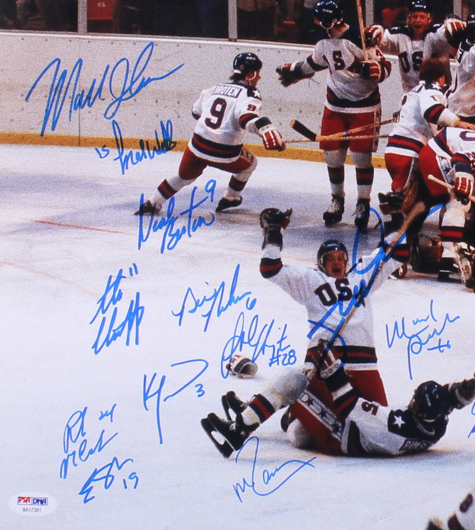 1980 Team USA "Miracle On Ice" 16x20 Photo Signed by (20) with Mike Eruzione, Jim Craig, Neal Broten, Phil Verchota, Buzz Schneider, Mark Wells (PSA LOA) at PristineAuction.com 1980 Team USA "Miracle On Ice" 16x20 Photo Signed by (20) with Mike Eruzione, Jim Craig, Neal Broten, Phil Verchota, Buzz Schneider, Mark Wells (PSA LOA) at PristineAuction.com