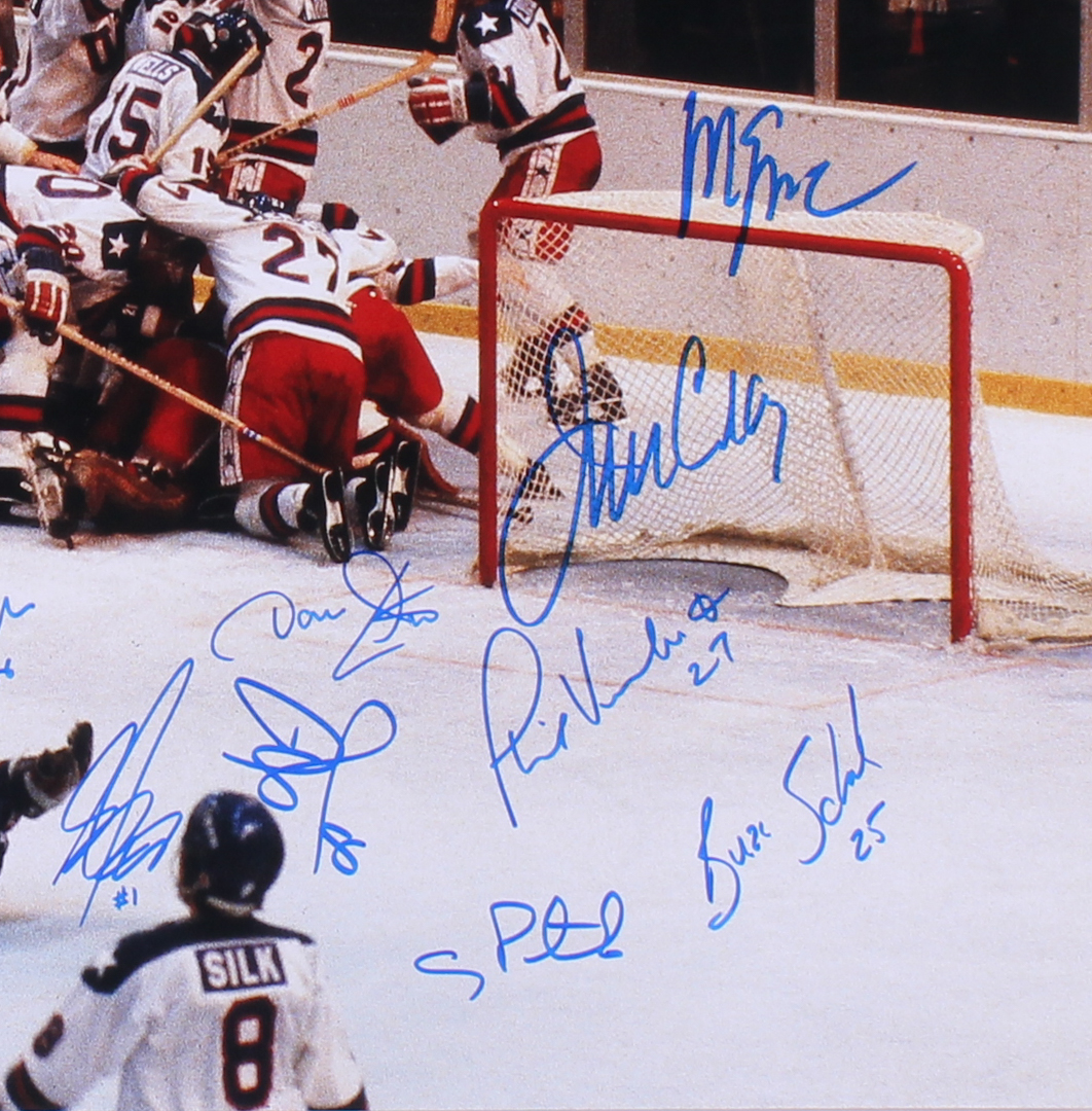 1980 Team USA "Miracle On Ice" 16x20 Photo Signed by (20) with Mike Eruzione, Jim Craig, Neal Broten, Phil Verchota, Buzz Schneider, Mark Wells (PSA LOA) at PristineAuction.com 1980 Team USA "Miracle On Ice" 16x20 Photo Signed by (20) with Mike Eruzione, Jim Craig, Neal Broten, Phil Verchota, Buzz Schneider, Mark Wells (PSA LOA) at PristineAuction.com