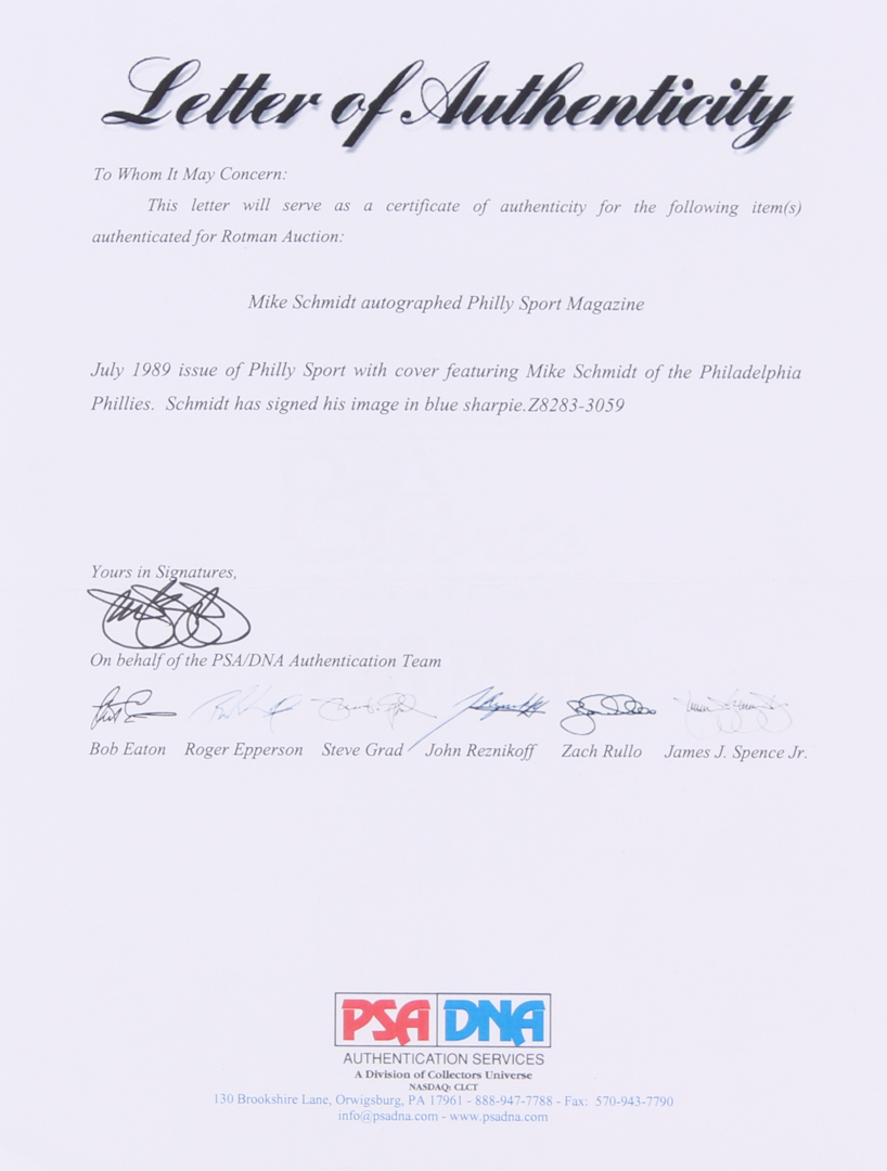 Mike Schmidt Signed 1989 Philly Sport Magazine (PSA LOA) at PristineAuction.com Mike Schmidt Signed 1989 Philly Sport Magazine (PSA LOA) at PristineAuction.com