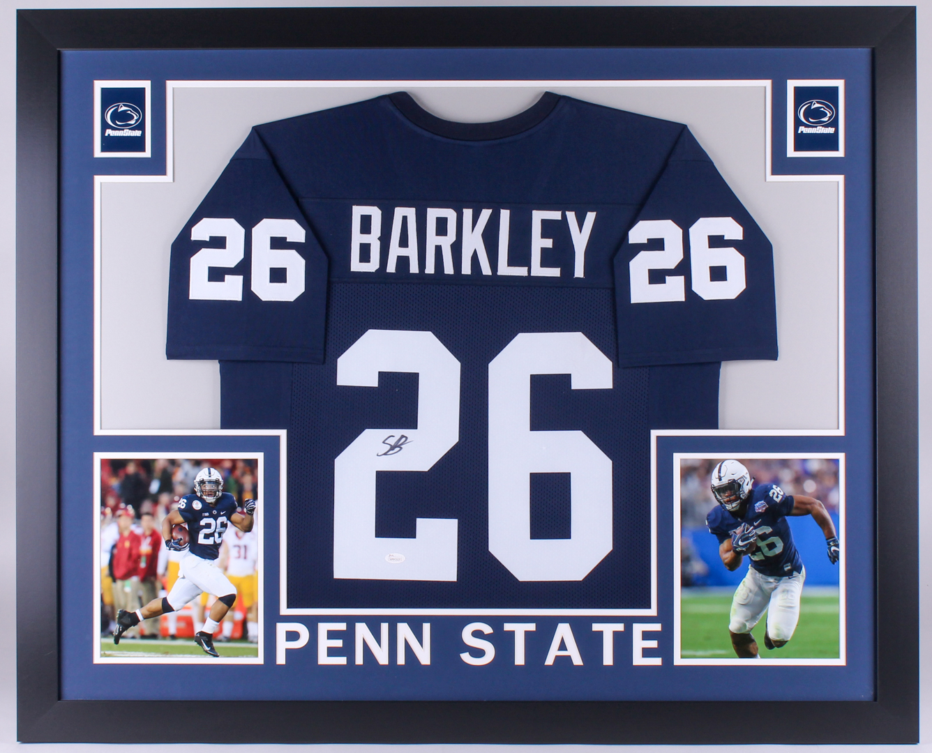 Saquon Barkley Signed Penn State Nittany Lions 35x43 Custom Framed Jersey (JSA COA) at PristineAuction.com Saquon Barkley Signed Penn State Nittany Lions 35x43 Custom Framed Jersey (JSA COA) at PristineAuction.com