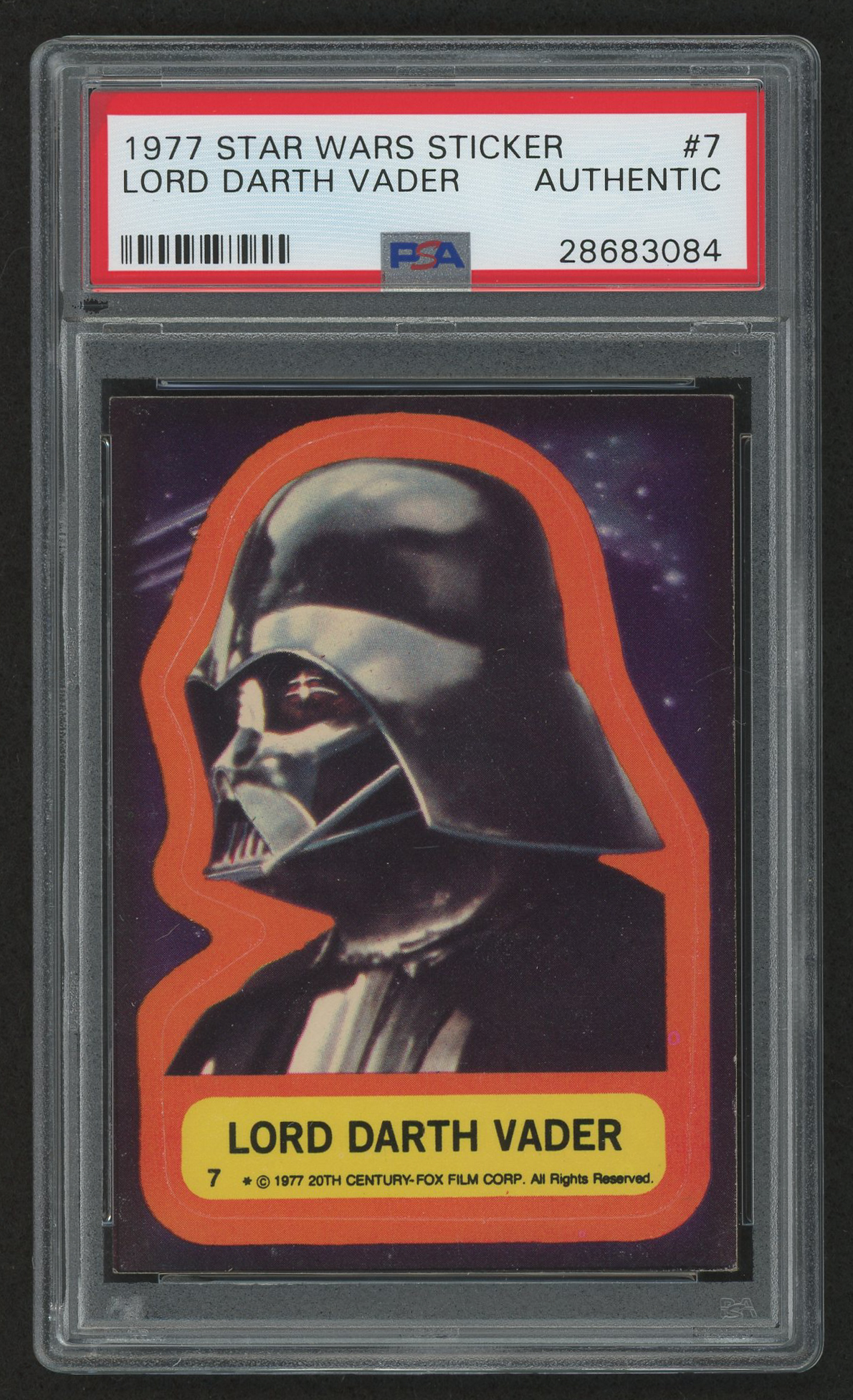 1977 Star Wars Stickers #7 Lord Darth Vader (PSA Authentic) at PristineAuction.com 1977 Star Wars Stickers #7 Lord Darth Vader (PSA Authentic) at PristineAuction.com