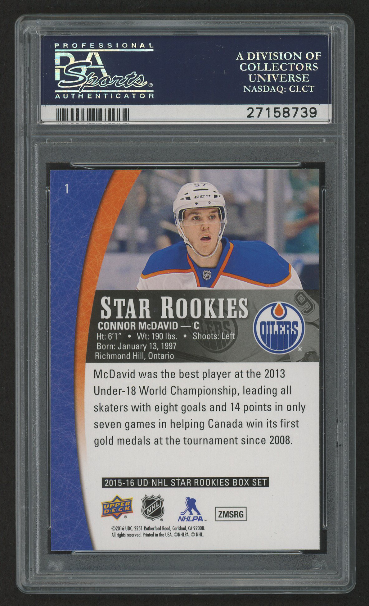 2015-16 Upper Deck Star Rookies #1 Connor McDavid (PSA 10) at PristineAuction.com 2015-16 Upper Deck Star Rookies #1 Connor McDavid (PSA 10) at PristineAuction.com