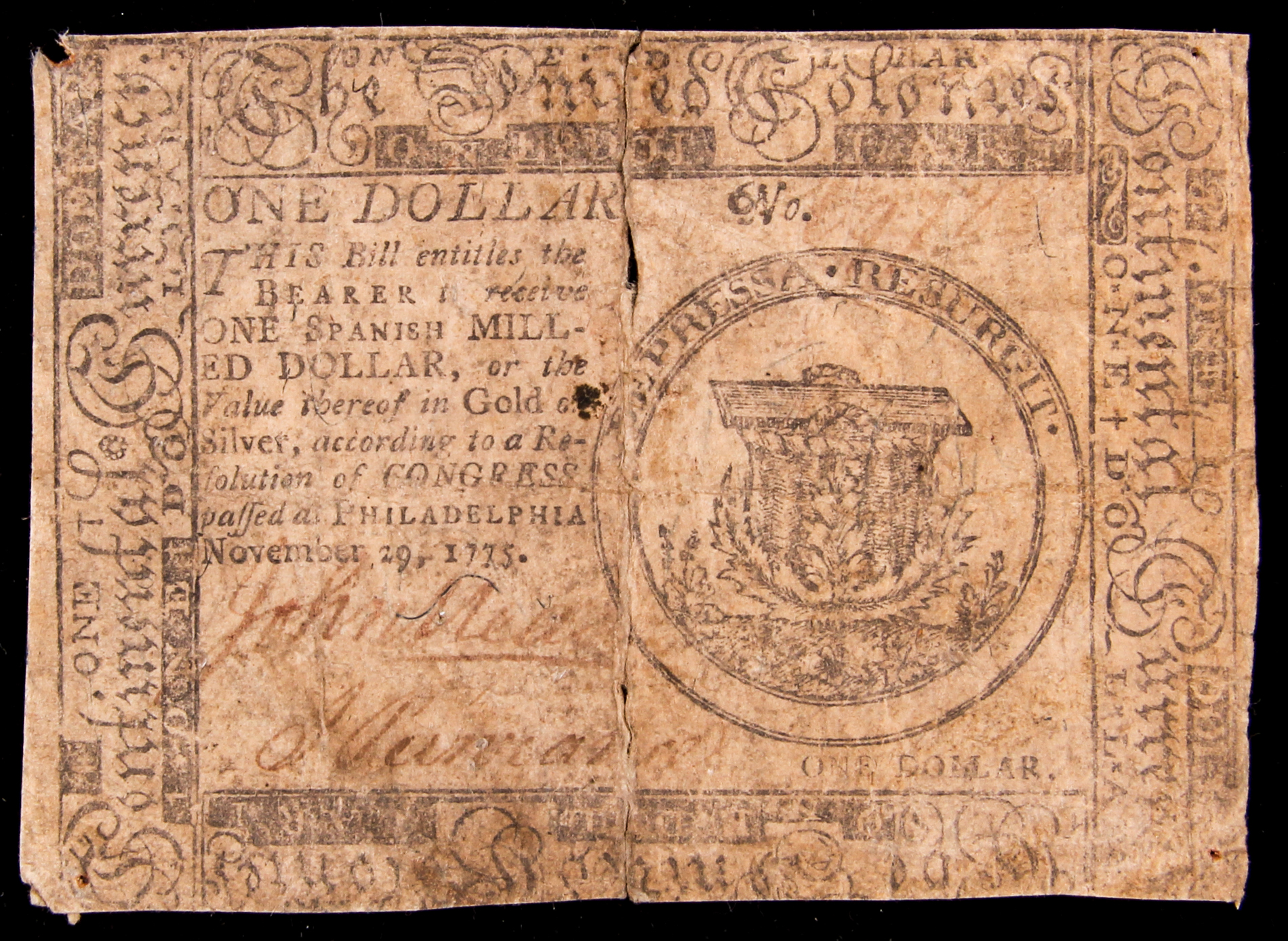 1775 $1 One-Dollar Continental Currency Note - November 29th, 1775 at PristineAuction.com 1775 $1 One-Dollar Continental Currency Note - November 29th, 1775 at PristineAuction.com