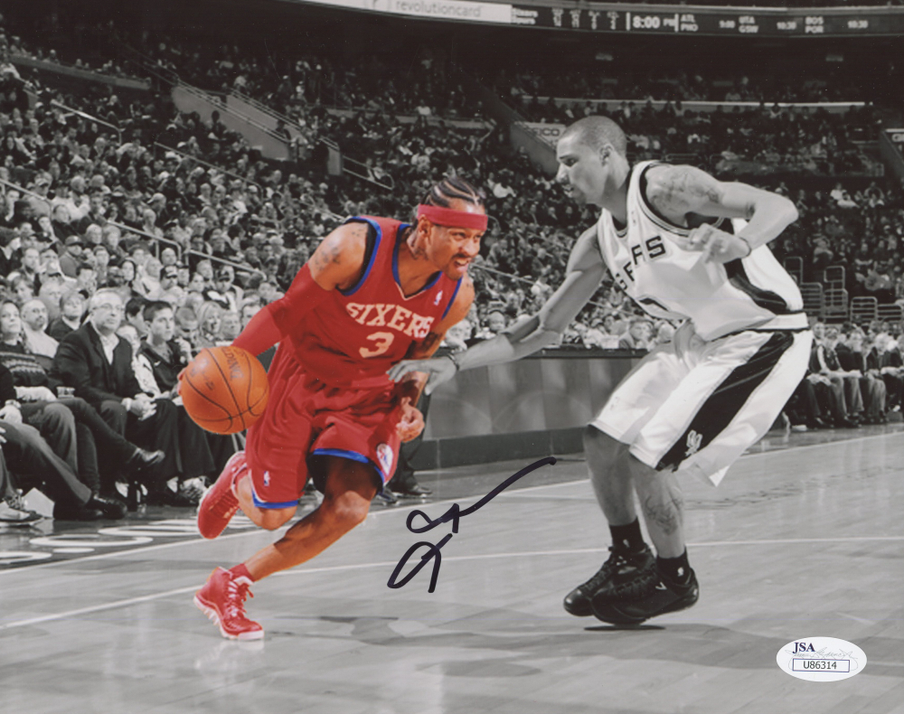 Allen Iverson Autographed Black Philadelphia 76ers Jersey - Beautifully Matted a