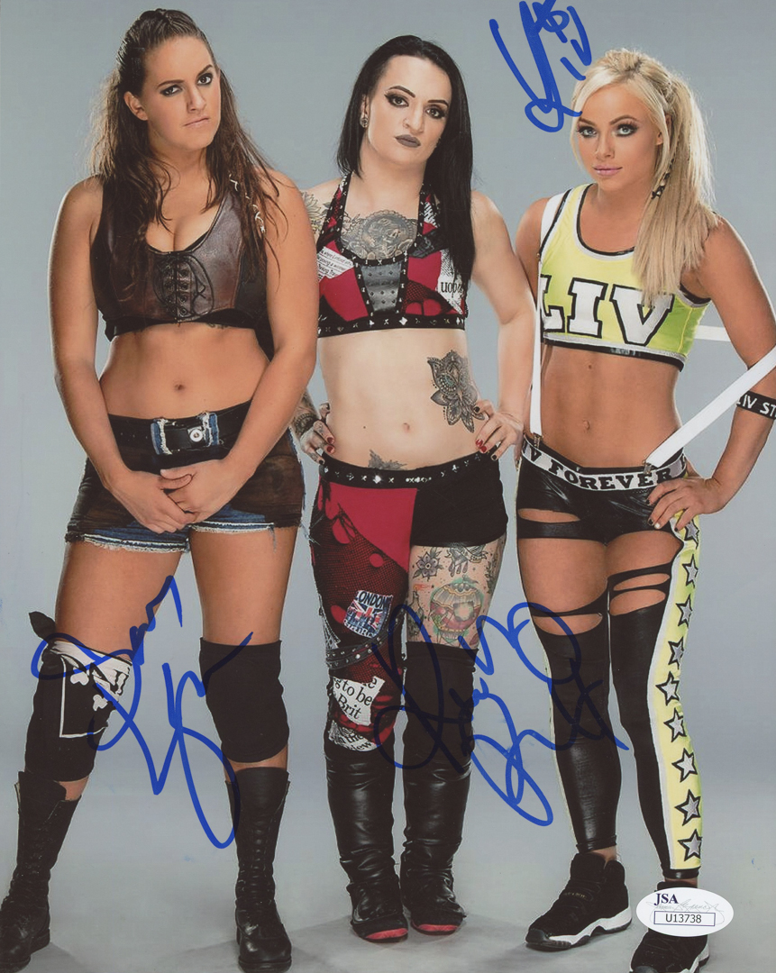 Liv Morgan, Sarah Logan & Ruby Riott Signed "Riott Squad" WWE 8x10 Photo (JSA COA) at PristineAuction.com Liv Morgan, Sarah Logan & Ruby Riott Signed "Riott Squad" WWE 8x10 Photo (JSA COA) at PristineAuction.com