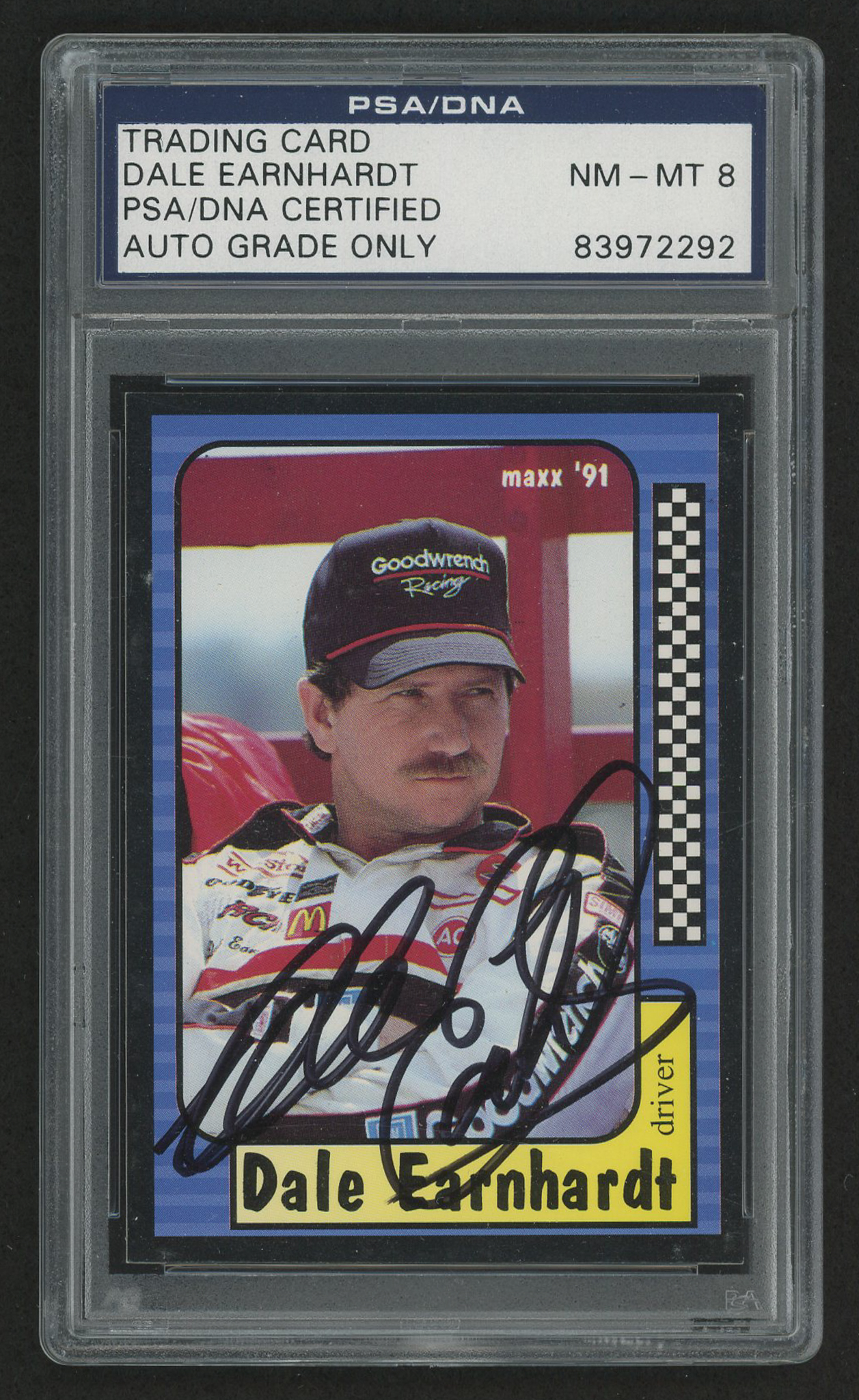 Dale Earnhardt Sr. Signed 1991 Maxx #3 (PSA Encapsulated - Autograph Graded 8) at PristineAuction.com Dale Earnhardt Sr. Signed 1991 Maxx #3 (PSA Encapsulated - Autograph Graded 8) at PristineAuction.com