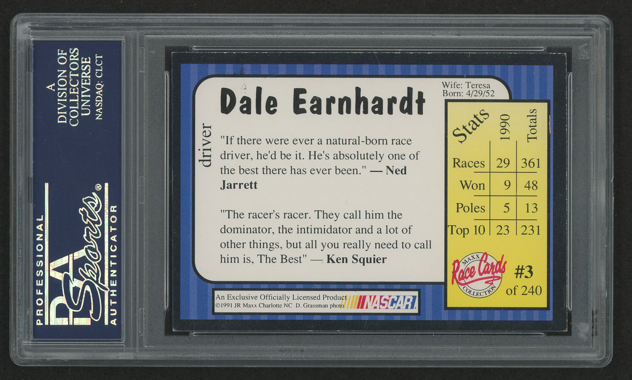 Dale Earnhardt Sr. Signed 1991 Maxx #3 (PSA Encapsulated - Autograph Graded 8) at PristineAuction.com Dale Earnhardt Sr. Signed 1991 Maxx #3 (PSA Encapsulated - Autograph Graded 8) at PristineAuction.com