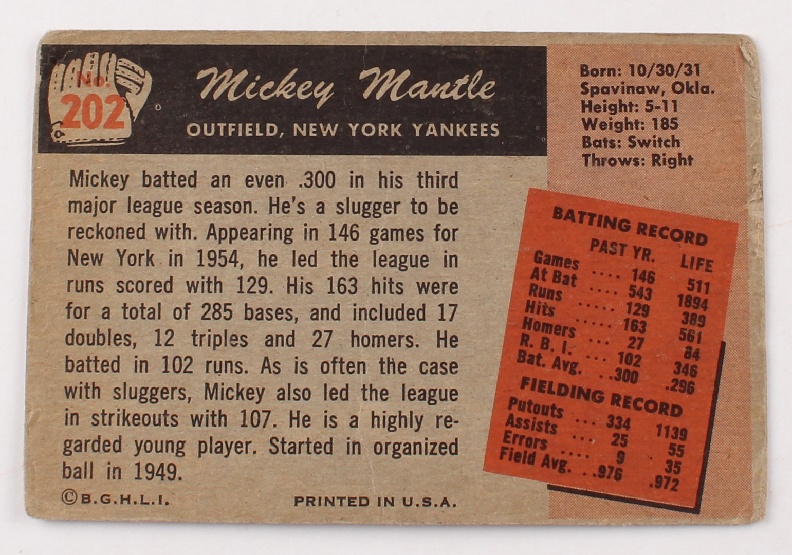 1955 Bowman #202 Mickey Mantle at PristineAuction.com 1955 Bowman #202 Mickey Mantle at PristineAuction.com