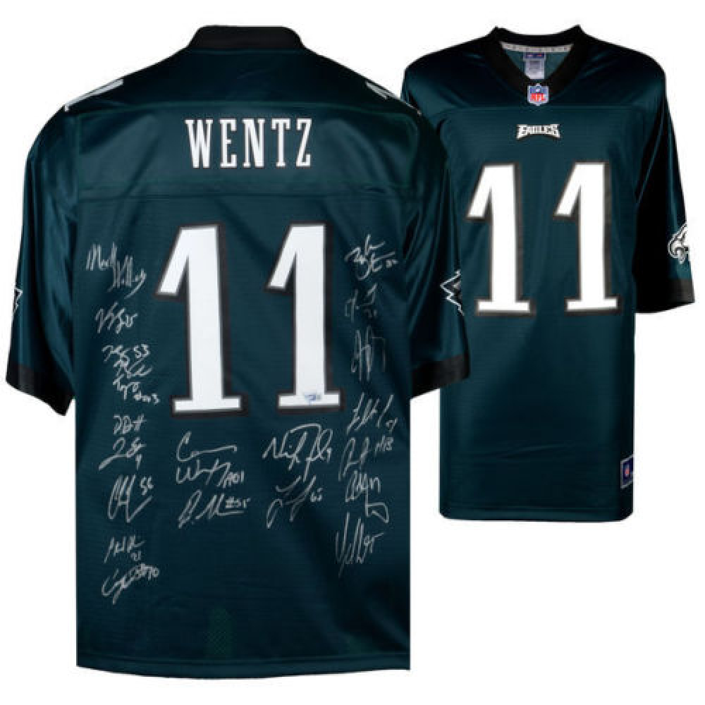 Philadelphia Eagles Jersey Signed by (20) with Carson Wentz, Nick Foles