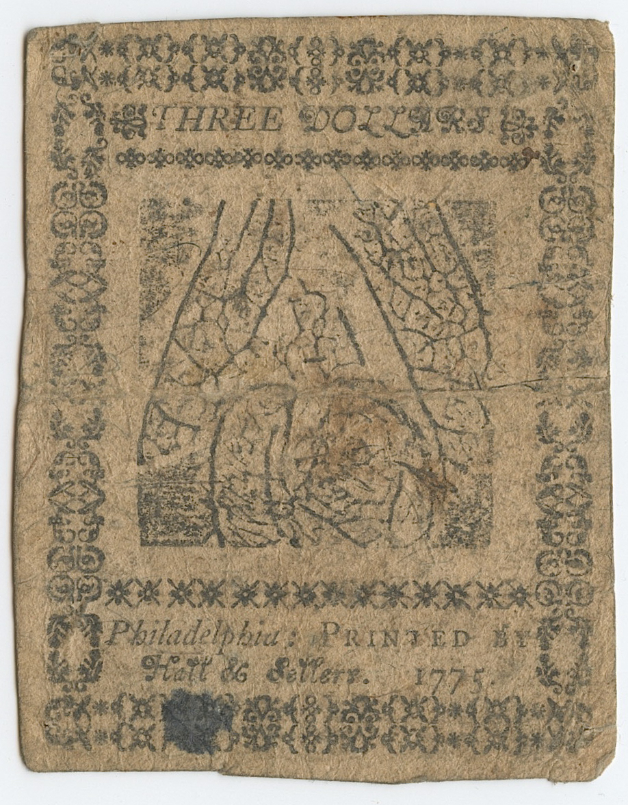 1775 Three Dollars Continental Currency Bank Note at PristineAuction.com 1775 Three Dollars Continental Currency Bank Note at PristineAuction.com