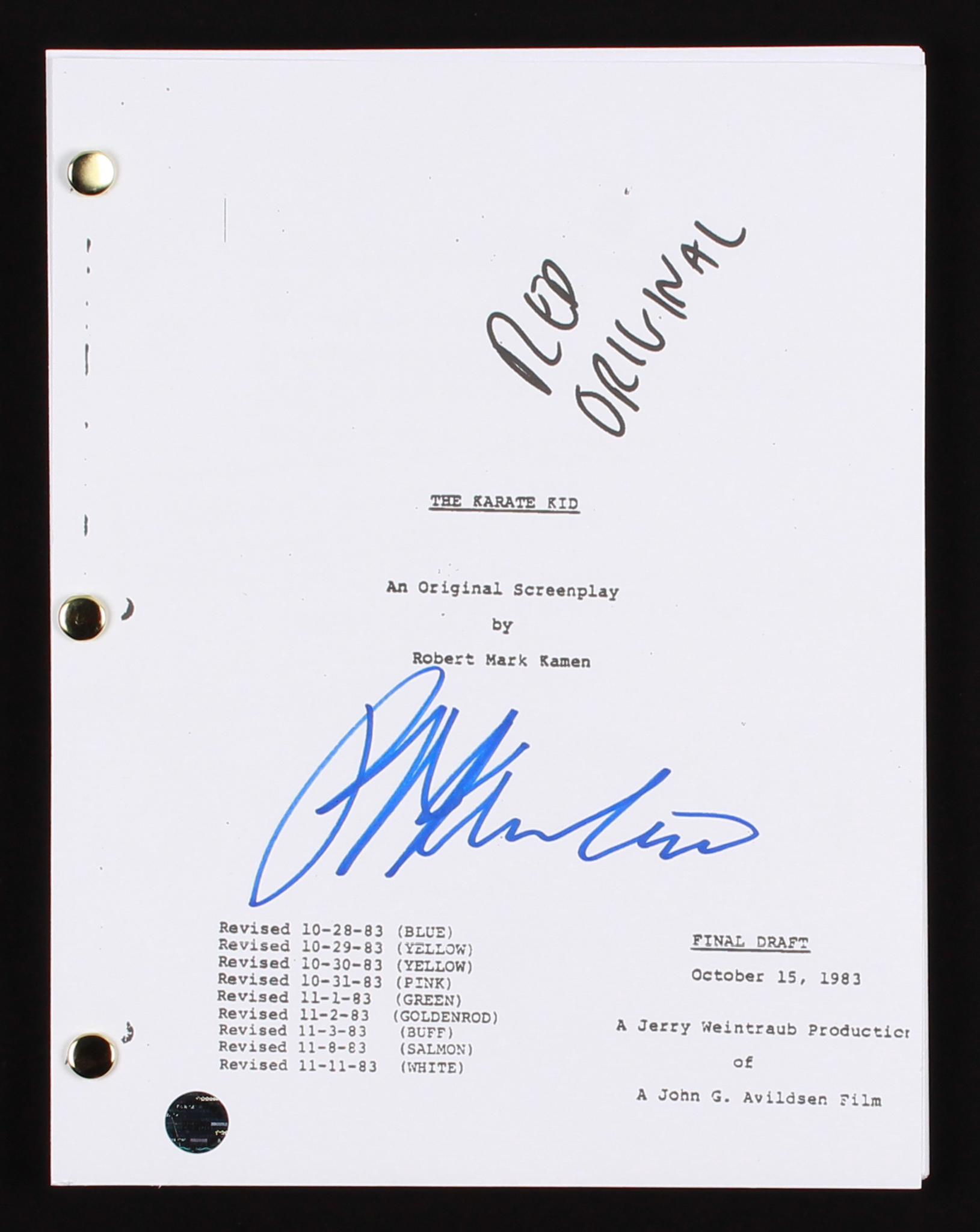 Ralph Macchio Signed "The Karate Kid" Full Movie Script (Legends COA) at PristineAuction.com Ralph Macchio Signed "The Karate Kid" Full Movie Script (Legends COA) at PristineAuction.com