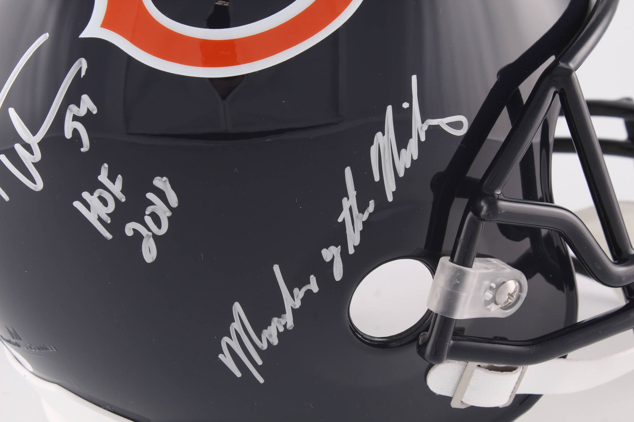 Dick Butkus, Mike Singletary & Brian Urlacher Signed Chicago Bears Full-Size Helmet Inscribed "HOF 98", "HOF 79", "HOF 2018" & "Monsters of the Midway" (JSA COA) at PristineAuction.com Dick Butkus, Mike Singletary & Brian Urlacher Signed Chicago Bears Full-Size Helmet Inscribed "HOF 98", "HOF 79", "HOF 2018" & "Monsters of the Midway" (JSA COA) at PristineAuction.com