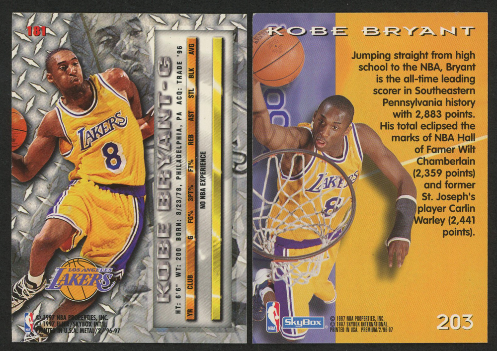 Kobe Bryant 1996 Skybox Premium Rookie Card #203 - Graded PSA 9 Mint  Condition Basketball Card