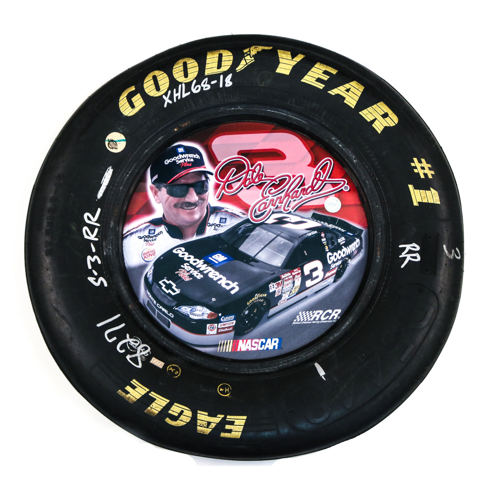 Dale Earnhardt Race Used Tire Sidewall Photo Display (Racing