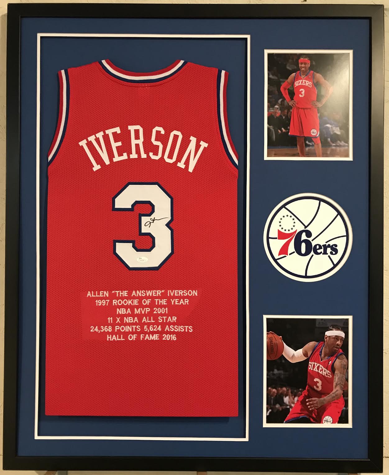 Allen Iverson Signed Pistons 34x42 Custom Framed Jersey Career Hihglight Stat Display (JSA COA) at PristineAuction.com Allen Iverson Signed Pistons 34x42 Custom Framed Jersey Career Hihglight Stat Display (JSA COA) at PristineAuction.com