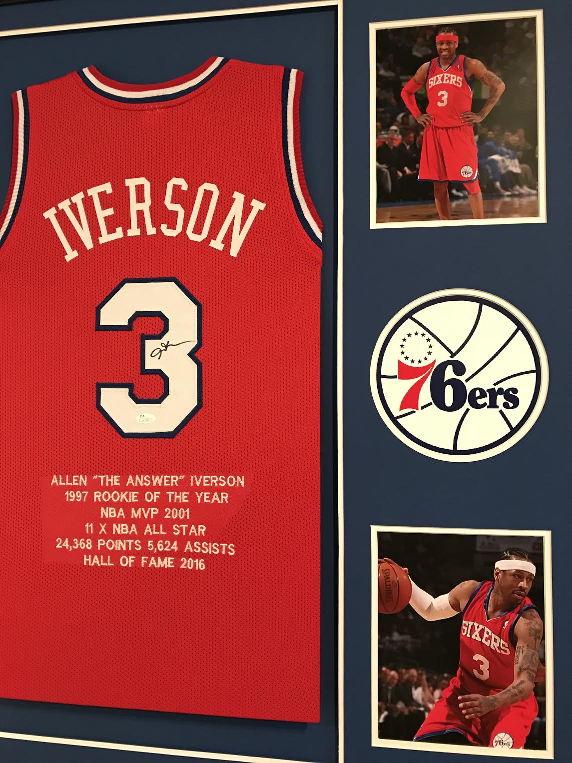 Allen Iverson Signed Pistons 34x42 Custom Framed Jersey Career Hihglight Stat Display (JSA COA) at PristineAuction.com Allen Iverson Signed Pistons 34x42 Custom Framed Jersey Career Hihglight Stat Display (JSA COA) at PristineAuction.com