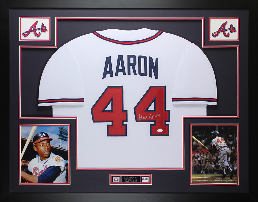 Hank Aaron Signed Braves 35x43 Custom Framed Jersey (JSA COA) at PristineAuction.com Hank Aaron Signed Braves 35x43 Custom Framed Jersey (JSA COA) at PristineAuction.com