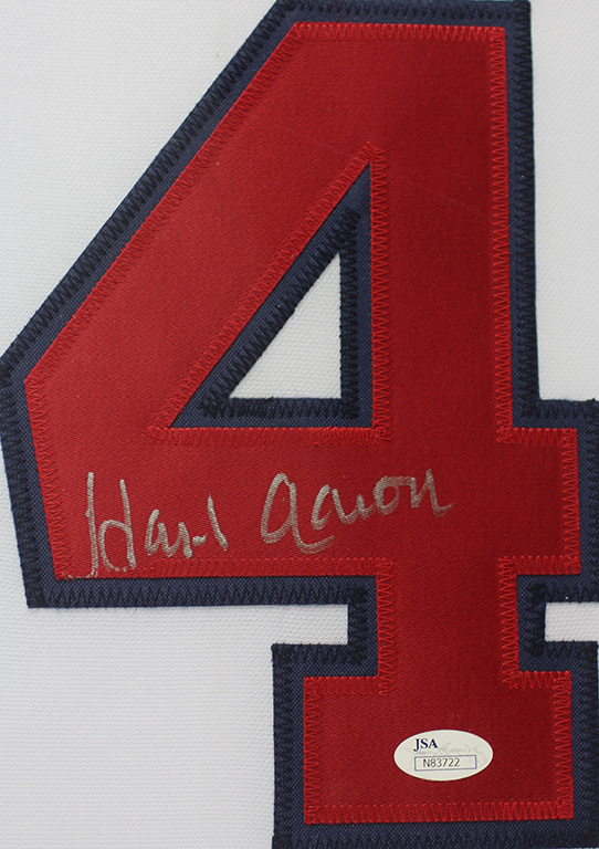 Hank Aaron Signed Braves 35x43 Custom Framed Jersey (JSA COA) at PristineAuction.com Hank Aaron Signed Braves 35x43 Custom Framed Jersey (JSA COA) at PristineAuction.com