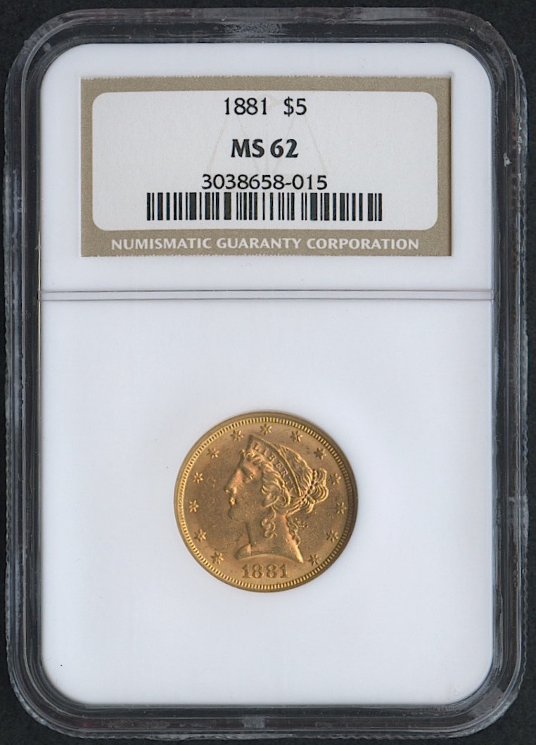 1881 $5 Liberty Head Half Eagle Gold Coin (NGC MS 62) at PristineAuction.com 1881 $5 Liberty Head Half Eagle Gold Coin (NGC MS 62) at PristineAuction.com