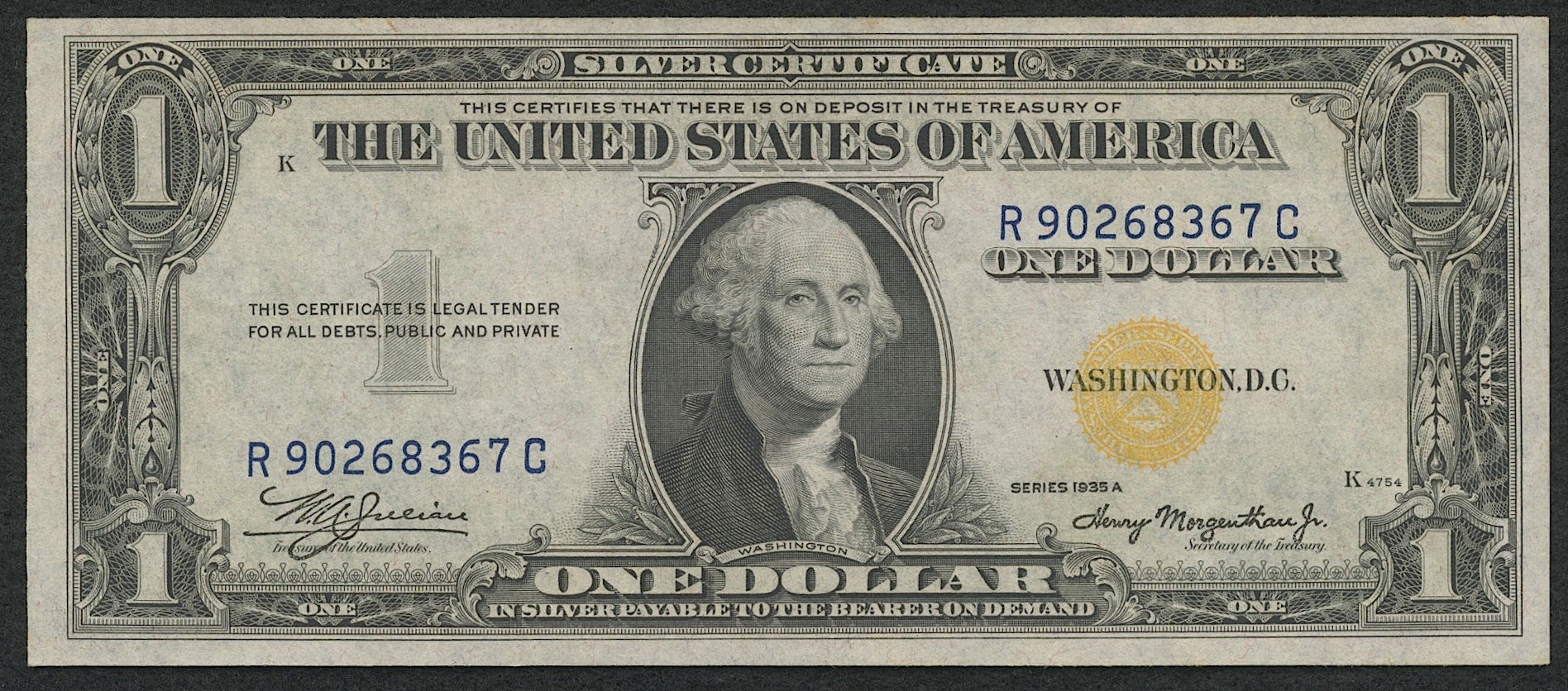 1935-A $1 One Dollar North Africa Gold Seal Silver Certificate Bank Note (High Grade Condition) at PristineAuction.com 1935-A $1 One Dollar North Africa Gold Seal Silver Certificate Bank Note (High Grade Condition) at PristineAuction.com