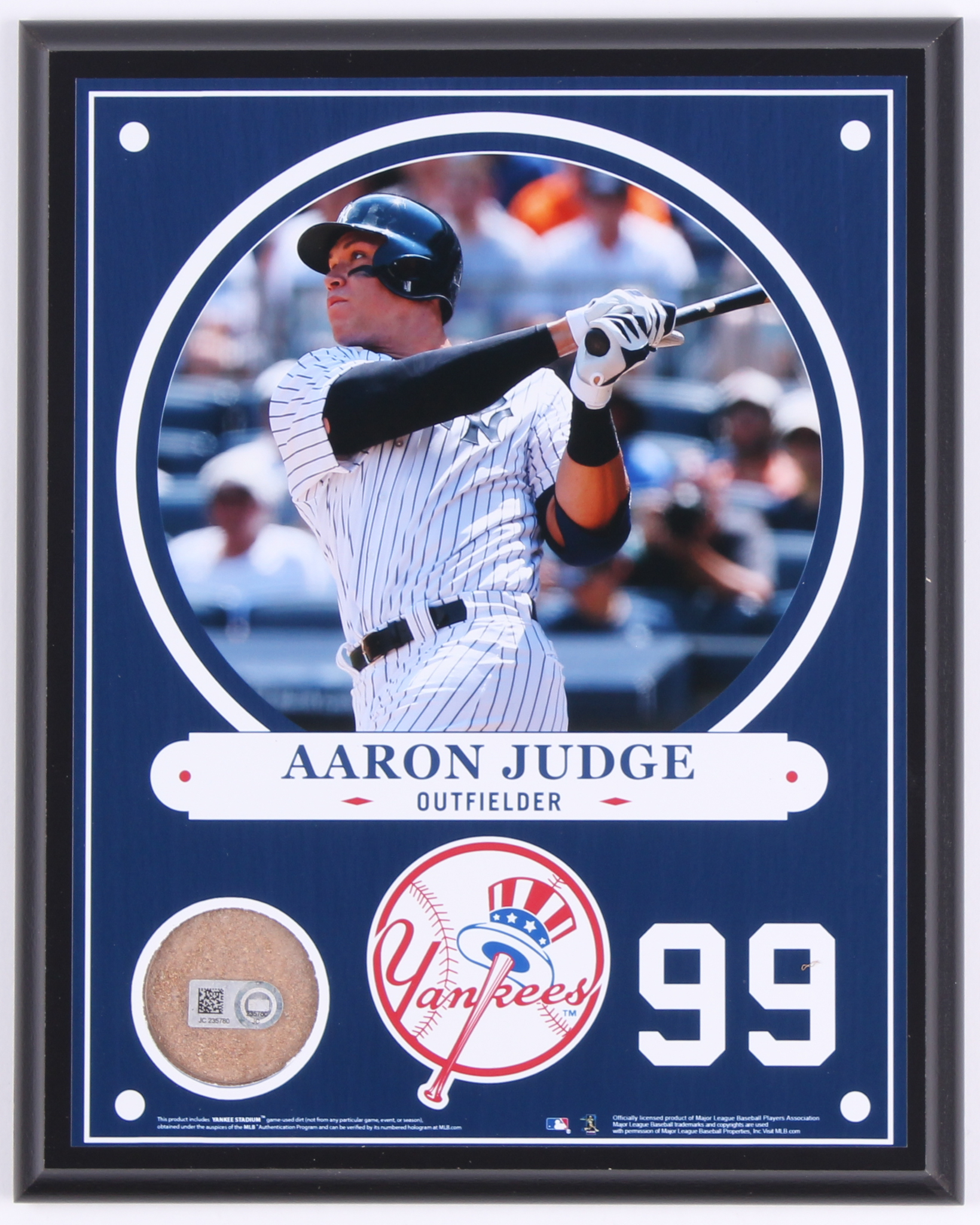 Aaron Judge Yankees 8x10 Plaque with Game-Used Dirt (Steiner COA & MLB Hologram) at PristineAuction.com Aaron Judge Yankees 8x10 Plaque with Game-Used Dirt (Steiner COA & MLB Hologram) at PristineAuction.com