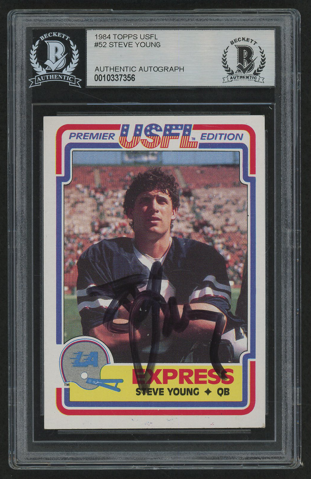 Steve Young Signed 1984 Topps USFL #52 Rookie Card (Beckett Encapsulated) at PristineAuction.com Steve Young Signed 1984 Topps USFL #52 Rookie Card (Beckett Encapsulated) at PristineAuction.com