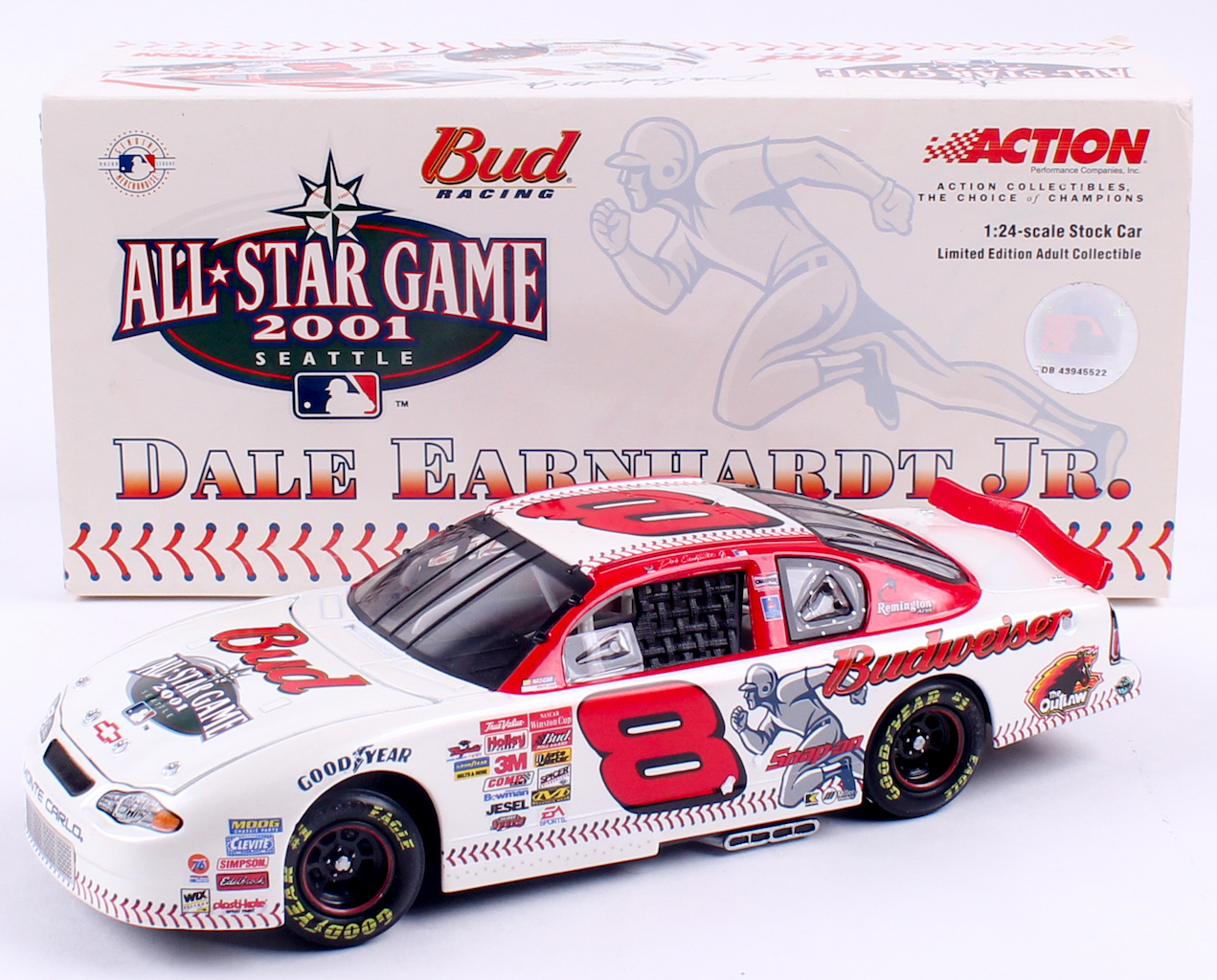 Dale Earnhardt Jr. LE Action Racing NASCAR #8 Budweiser / MLB World Series 2001 Monte Carlo 1:24 Scale Die Cast Stock Car at PristineAuction.com Dale Earnhardt Jr. LE Action Racing NASCAR #8 Budweiser / MLB World Series 2001 Monte Carlo 1:24 Scale Die Cast Stock Car at PristineAuction.com