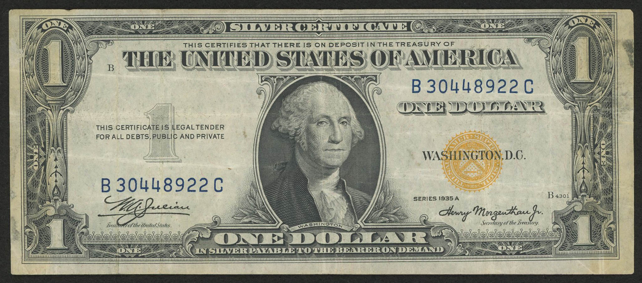 1935-A $1 One Dollar North Africa Gold Seal Silver Certificate Bank Note at PristineAuction.com 1935-A $1 One Dollar North Africa Gold Seal Silver Certificate Bank Note at PristineAuction.com