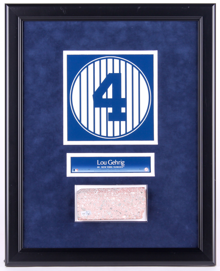 Lou Gehrig #4 Custom Framed 16.5x20.5 New York Yankees Stadium Monument Park Brick Display (Steiner COA) at PristineAuction.com Lou Gehrig #4 Custom Framed 16.5x20.5 New York Yankees Stadium Monument Park Brick Display (Steiner COA) at PristineAuction.com
