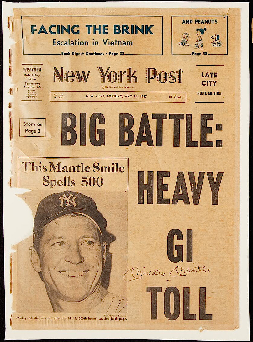 Mickey Mantle Signed Yankees Vintage 1967 New York Post Newspaper (JSA ALOA) at PristineAuction.com Mickey Mantle Signed Yankees Vintage 1967 New York Post Newspaper (JSA ALOA) at PristineAuction.com