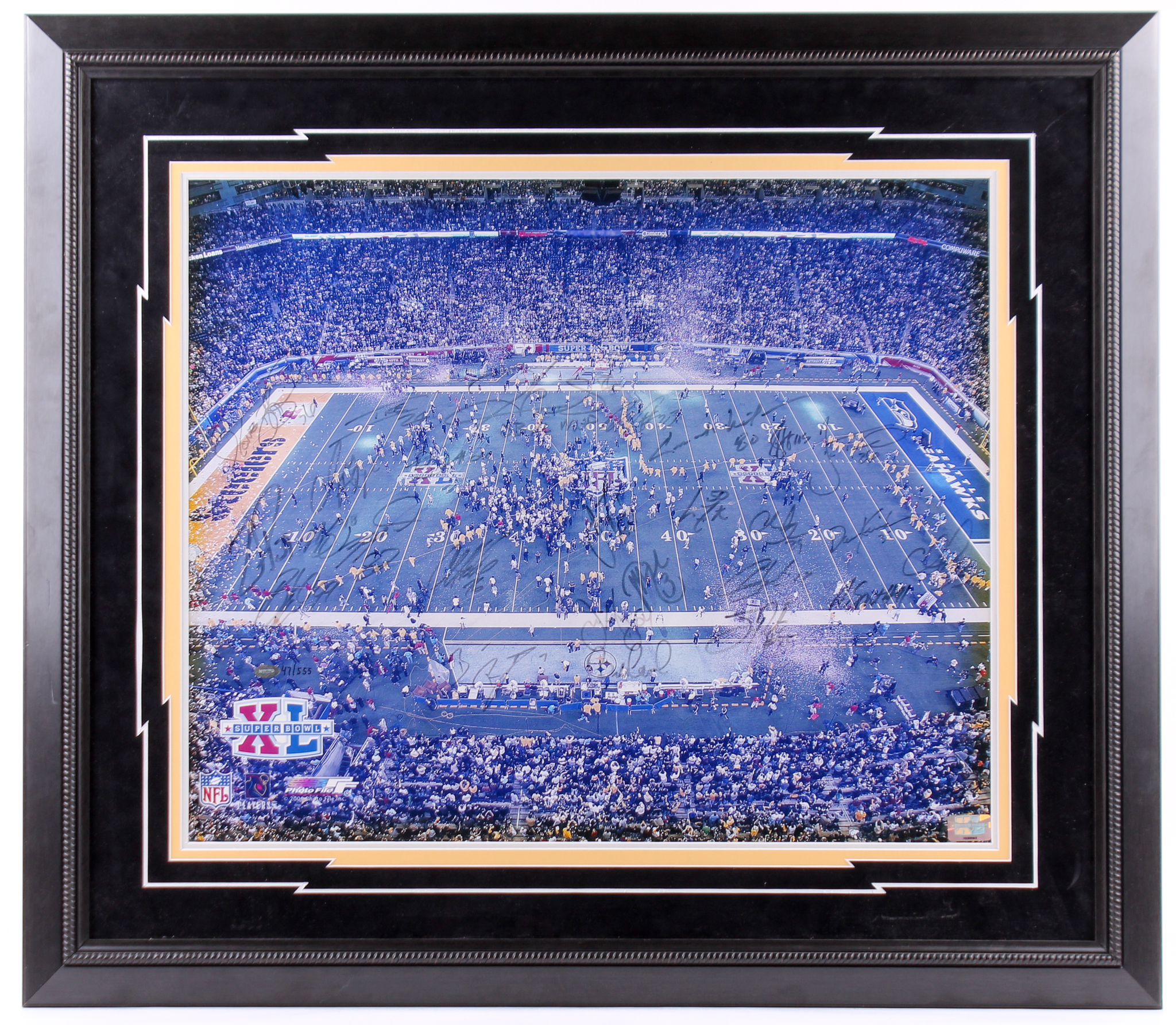 Pittsburgh Steelers Super Bowl XL 29x32.5 Custom Framed Limited Edition Photo Team-Signed by (26) with Hines Ward, Ben Roethlisberger, Troy Polamalu, Joey Porter (Fanatics Hologram) at PristineAuction.com Pittsburgh Steelers Super Bowl XL 29x32.5 Custom Framed Limited Edition Photo Team-Signed by (26) with Hines Ward, Ben Roethlisberger, Troy Polamalu, Joey Porter (Fanatics Hologram) at PristineAuction.com