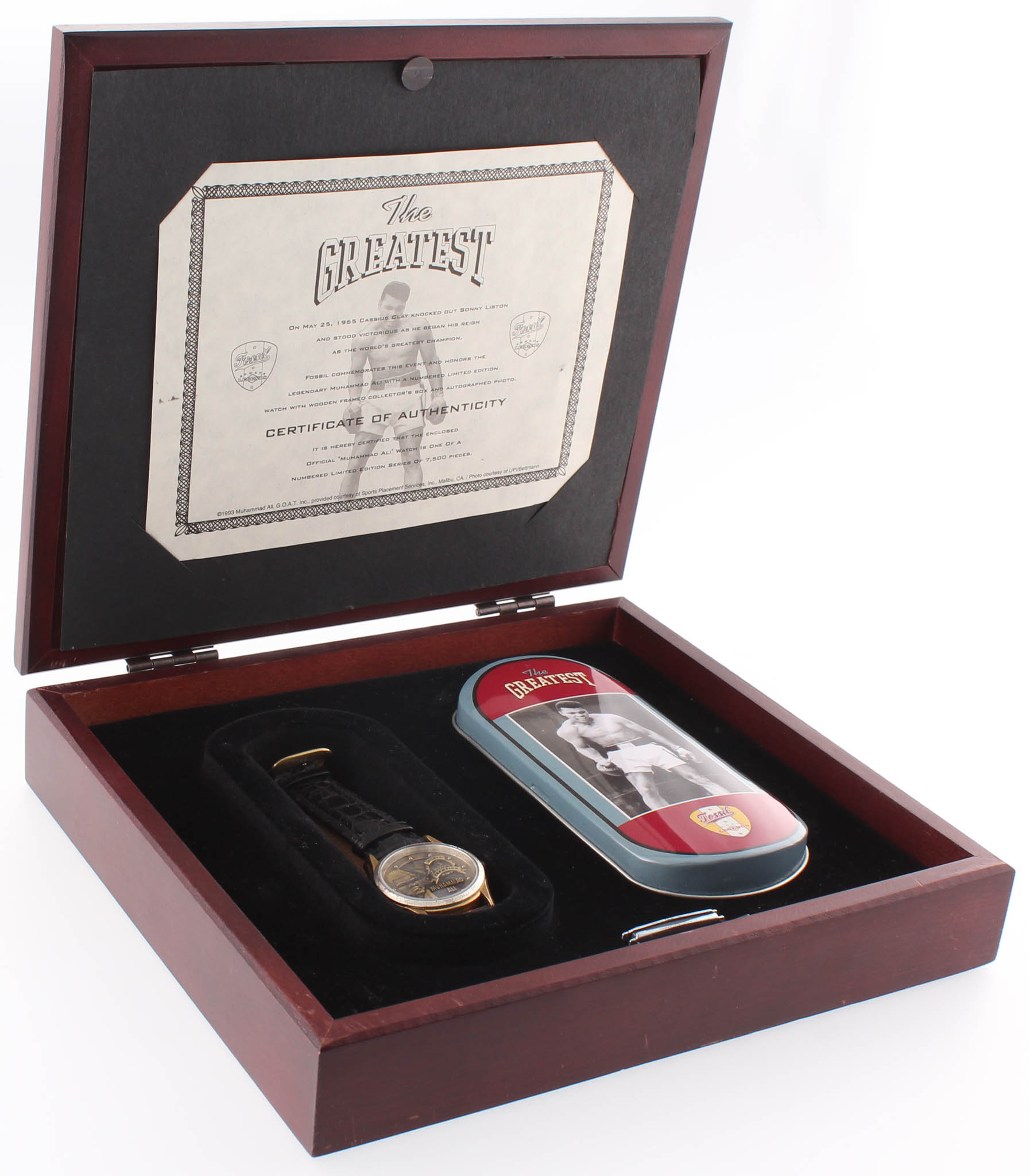 Muhammad Ali Signed "The Greatest" LE Fossil Watch Set Display (JSA ALOA) at PristineAuction.com Muhammad Ali Signed "The Greatest" LE Fossil Watch Set Display (JSA ALOA) at PristineAuction.com