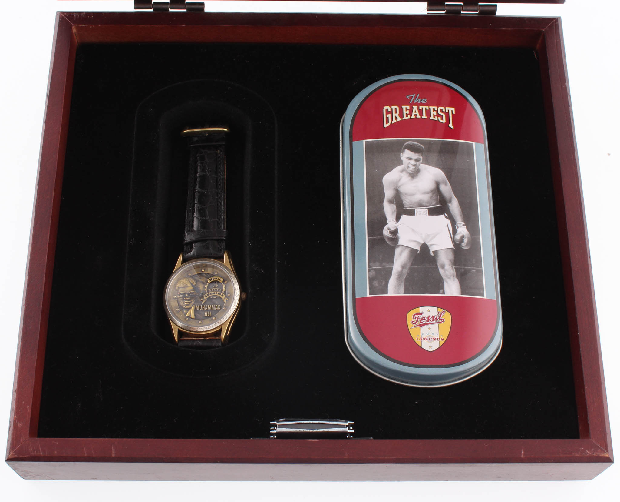 Muhammad Ali Signed "The Greatest" LE Fossil Watch Set Display (JSA ALOA) at PristineAuction.com Muhammad Ali Signed "The Greatest" LE Fossil Watch Set Display (JSA ALOA) at PristineAuction.com