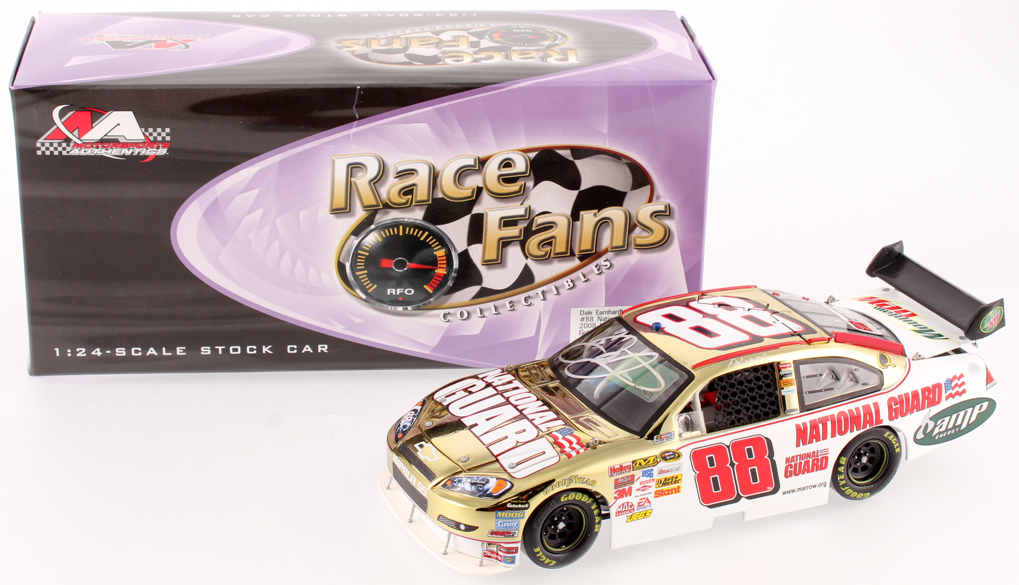 Dale Earnhardt Jr. Signed 2008 #88 National Guard - Gold Chrome - 1:24 LE Premium Action Diecast Car (Dale Jr. Hologram) at PristineAuction.com Dale Earnhardt Jr. Signed 2008 #88 National Guard - Gold Chrome - 1:24 LE Premium Action Diecast Car (Dale Jr. Hologram) at PristineAuction.com