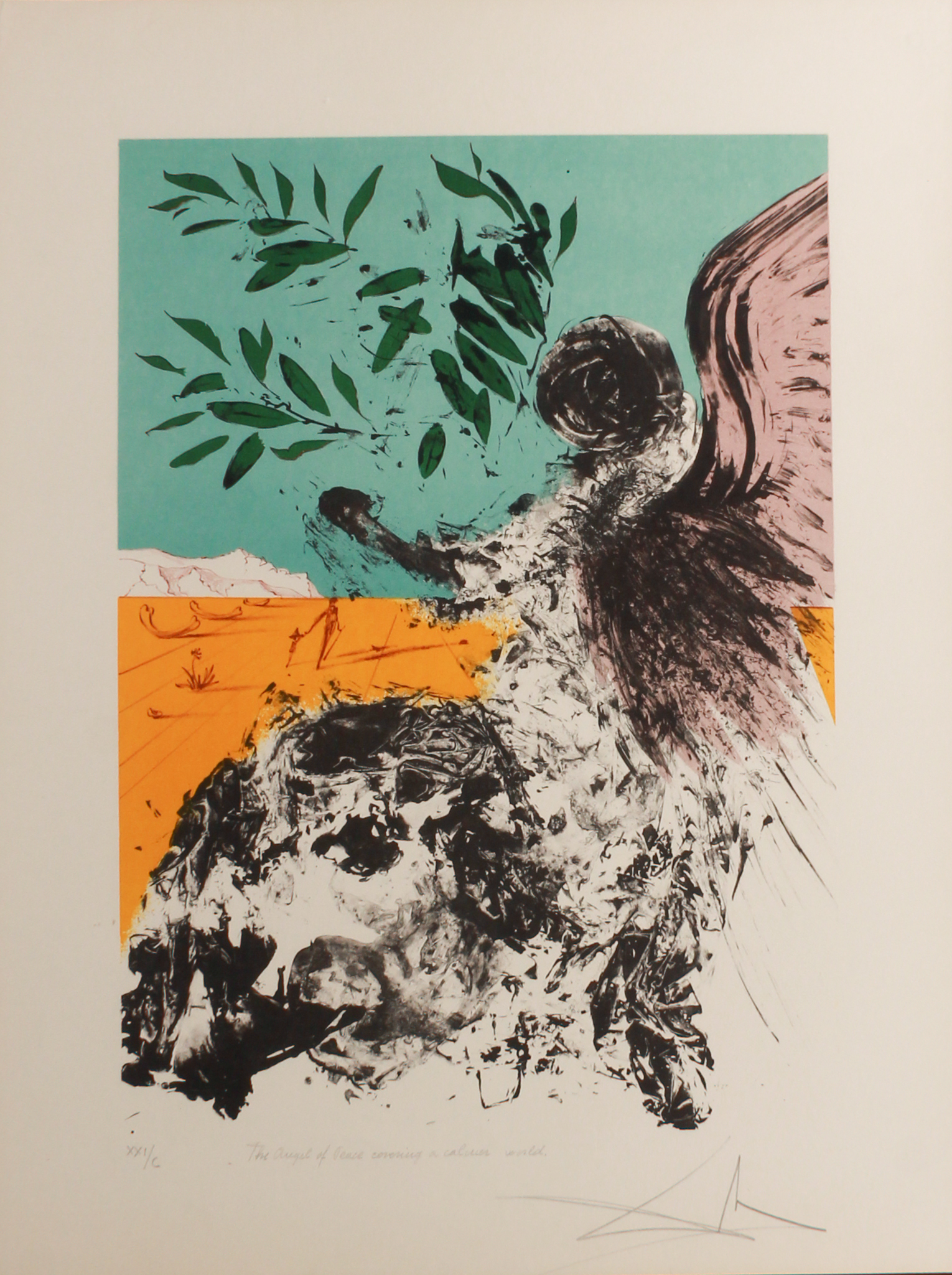 Salvador Dali Signed "Angel of Mercy Covering a Calmer World" 22x29 Limited Edition 1973 Lithograph (PA LOA) at PristineAuction.com Salvador Dali Signed "Angel of Mercy Covering a Calmer World" 22x29 Limited Edition 1973 Lithograph (PA LOA) at PristineAuction.com