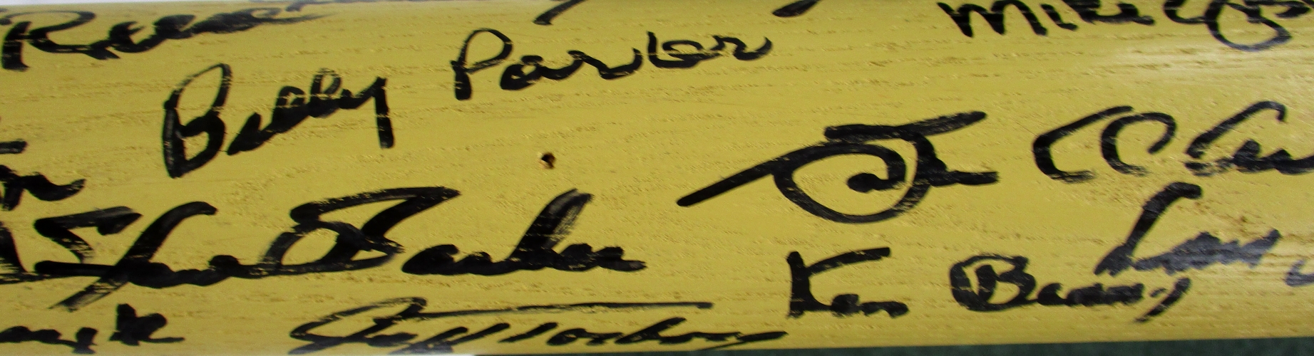 1973 Angels Mini Baseball Bat Team-Signed by (21) with Dick Lange, Bill Singer, Lee Stanton, Jeff Torborg, Ken Berry (SI COA) at PristineAuction.com 1973 Angels Mini Baseball Bat Team-Signed by (21) with Dick Lange, Bill Singer, Lee Stanton, Jeff Torborg, Ken Berry (SI COA) at PristineAuction.com