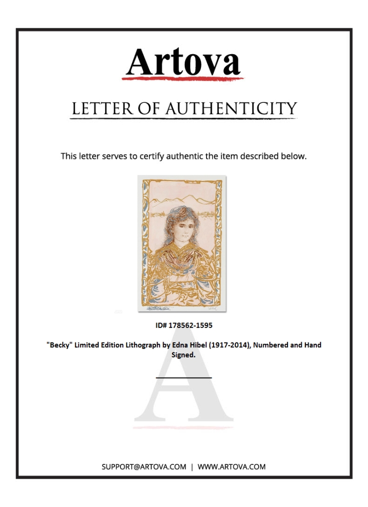 "Becky" LE 12x20 Lithograph by Edna Hibel (Artova) at PristineAuction.com "Becky" LE 12x20 Lithograph by Edna Hibel (Artova) at PristineAuction.com