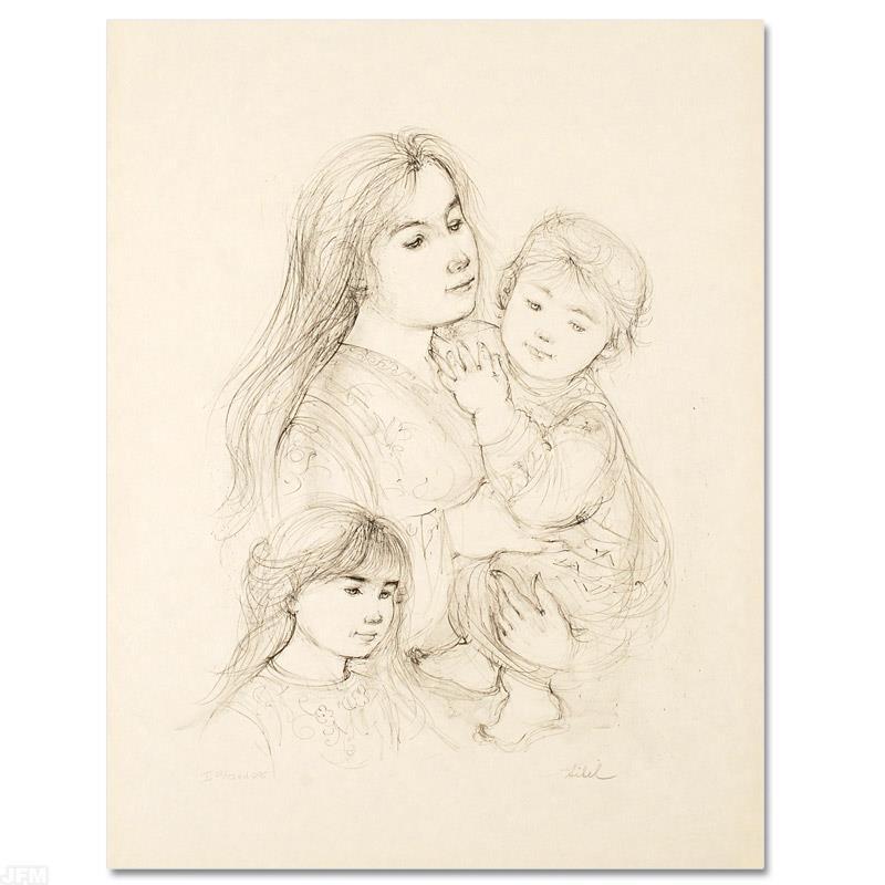 "Robert with Mother and Sister" LE 22x30 Lithograph by Edna Hibel (Artova) at PristineAuction.com "Robert with Mother and Sister" LE 22x30 Lithograph by Edna Hibel (Artova) at PristineAuction.com