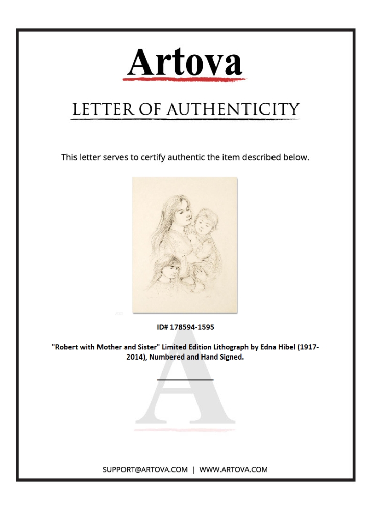 "Robert with Mother and Sister" LE 22x30 Lithograph by Edna Hibel (Artova) at PristineAuction.com "Robert with Mother and Sister" LE 22x30 Lithograph by Edna Hibel (Artova) at PristineAuction.com