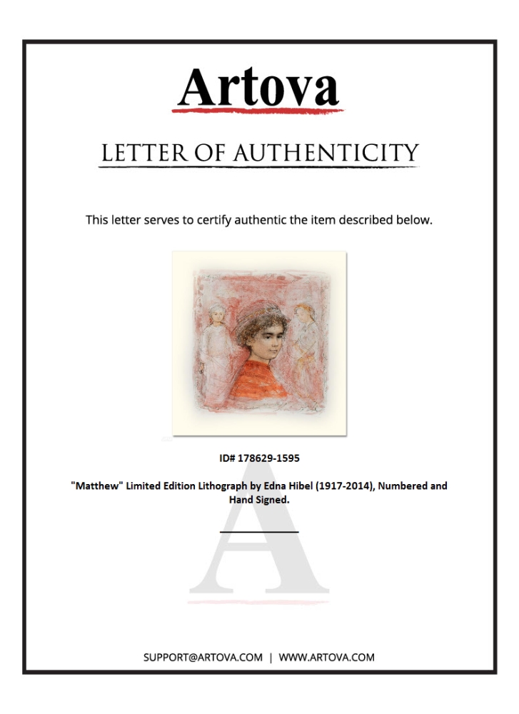 "Matthew" LE 19x25 Lithograph by Edna Hibel (Artova) at PristineAuction.com "Matthew" LE 19x25 Lithograph by Edna Hibel (Artova) at PristineAuction.com