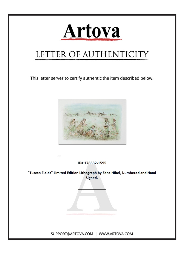 "Tuscan Fields" LE 35x25 Lithograph by Edna Hibel (Artova) at PristineAuction.com "Tuscan Fields" LE 35x25 Lithograph by Edna Hibel (Artova) at PristineAuction.com