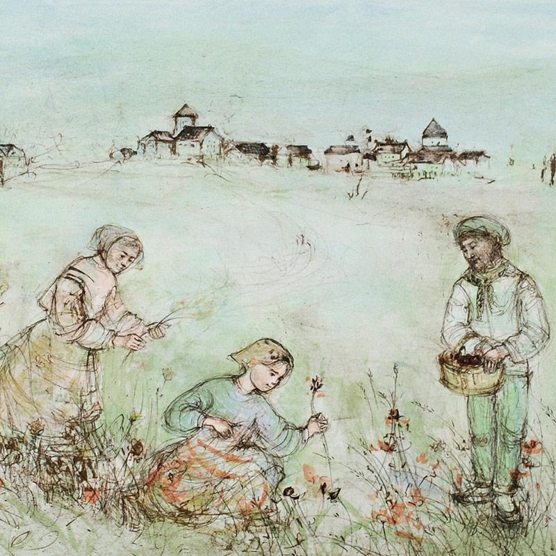 "Tuscan Fields" LE 35x25 Lithograph by Edna Hibel (Artova) at PristineAuction.com "Tuscan Fields" LE 35x25 Lithograph by Edna Hibel (Artova) at PristineAuction.com