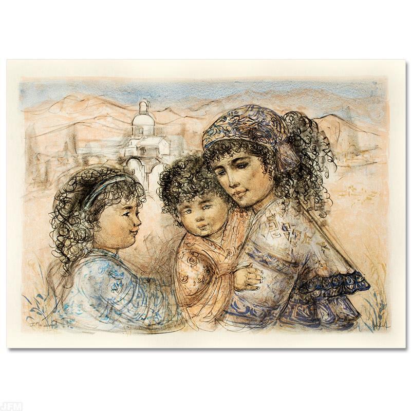 "Zalina with Aries and Ande" LE 35x25 Lithograph by Edna Hibel (Artova) at PristineAuction.com "Zalina with Aries and Ande" LE 35x25 Lithograph by Edna Hibel (Artova) at PristineAuction.com
